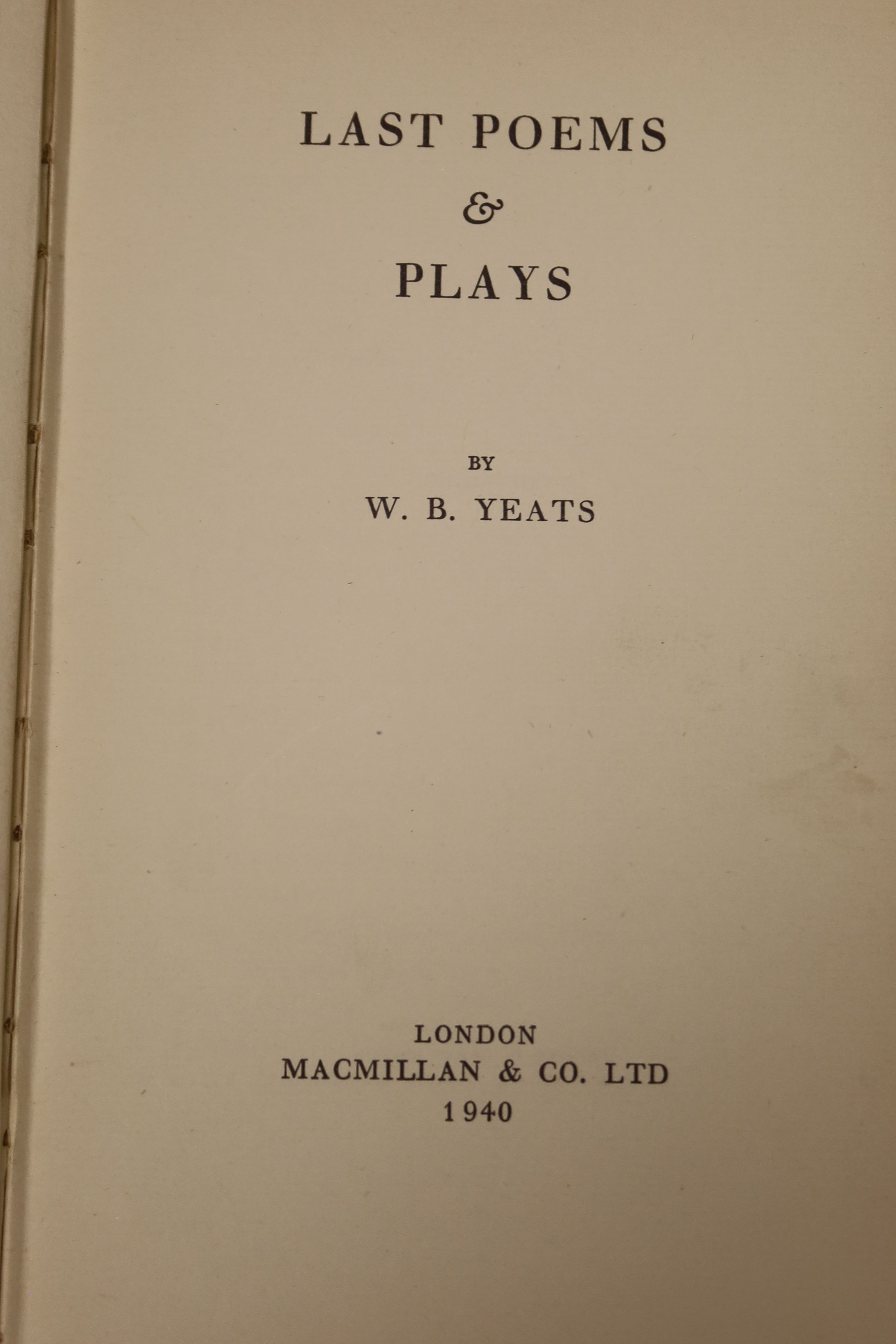 Yeats, William Butler - Last Poems, one of 2000, 8vo, cloth, MacMillan, London 1940; Read, Herbert( (editor) - Surrealism, 8vo, cloth,